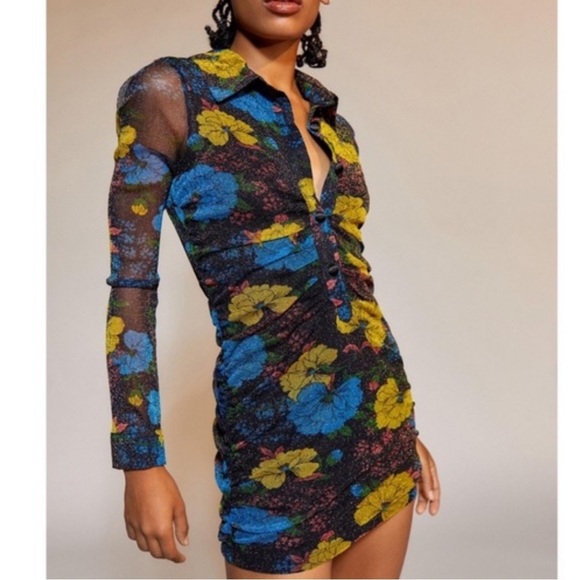 Urban‎ Outfitters Heather Fitted Lurex Shirt Dress Size Medium - Picture 1 of 13